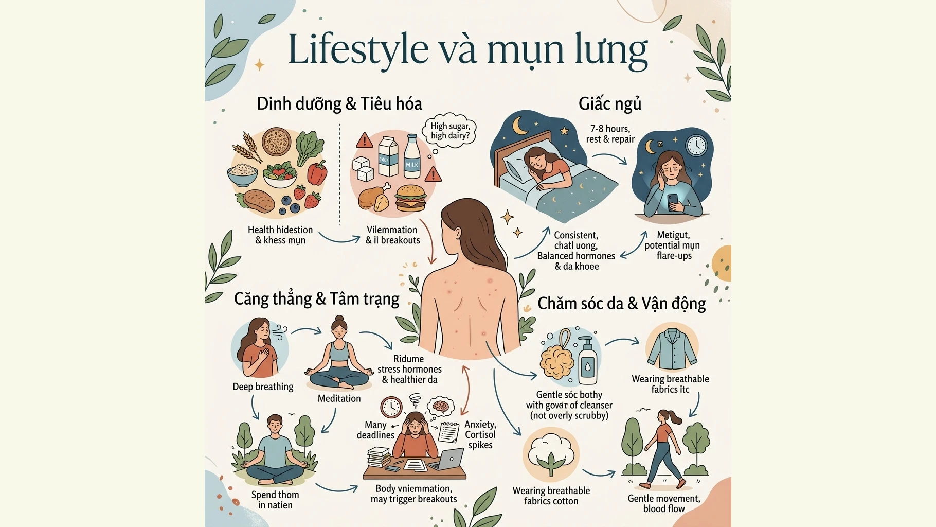 Lifestyle và mụn lưng: Chế độ ăn, giấc ngủ và quản lý căng thẳng