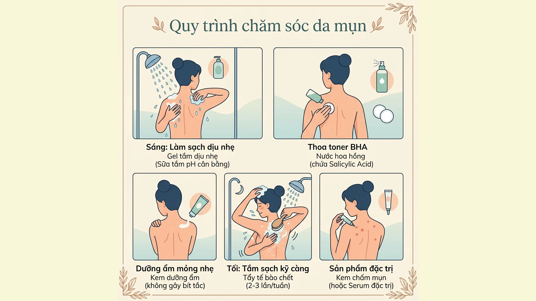 Quy trình chăm sóc da lưng mụn hàng ngày: Hướng dẫn chi tiết
